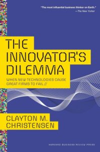 Cover of the book 'The Innovator's Dilemma' by Clayton Christensen, a vital read on leadership and innovation