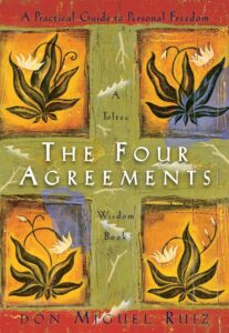 The cover of "The Four Agreements" by Don Miguel Ruiz, a key title in the Best Books on Spirituality, offering a powerful code of conduct based on ancient Toltec wisdom.