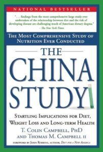 Cover of 'The China Study' by T. Colin Campbell and Thomas M. Campbell II with a blue and white design, among the10 Essential Books on Veganism and Plant-Based Living