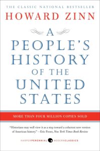 Cover of 'A People's History of the United States' by Howard Zinn, included in the best books on American history, featuring a minimalist design with bold red and white typography.