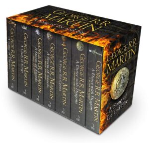 "A Song of Ice and Fire book series by George R.R. Martin, best book series to binge-read for fantasy lovers.