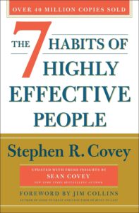 The 7 Habits of Highly Effective People: Powerful Lessons in Personal Change" by Stephen R. Covey The cover of "The 7 Habits of Highly Effective People" by Stephen R. Covey, a classic motivational personal growth book outlining seven transformative habits.