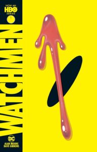 Cover of Watchmen by Alan Moore and Dave Gibbons - a complex narrative about flawed superheroes.