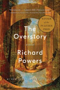 Cover of the book 'The Overstory' by Richard Powers, a novel that addresses the environmental impact and climate change.